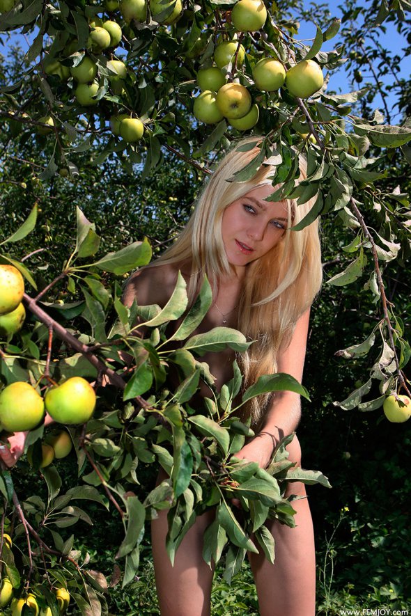 Фото голой девушки с яблоками - эротика на природе